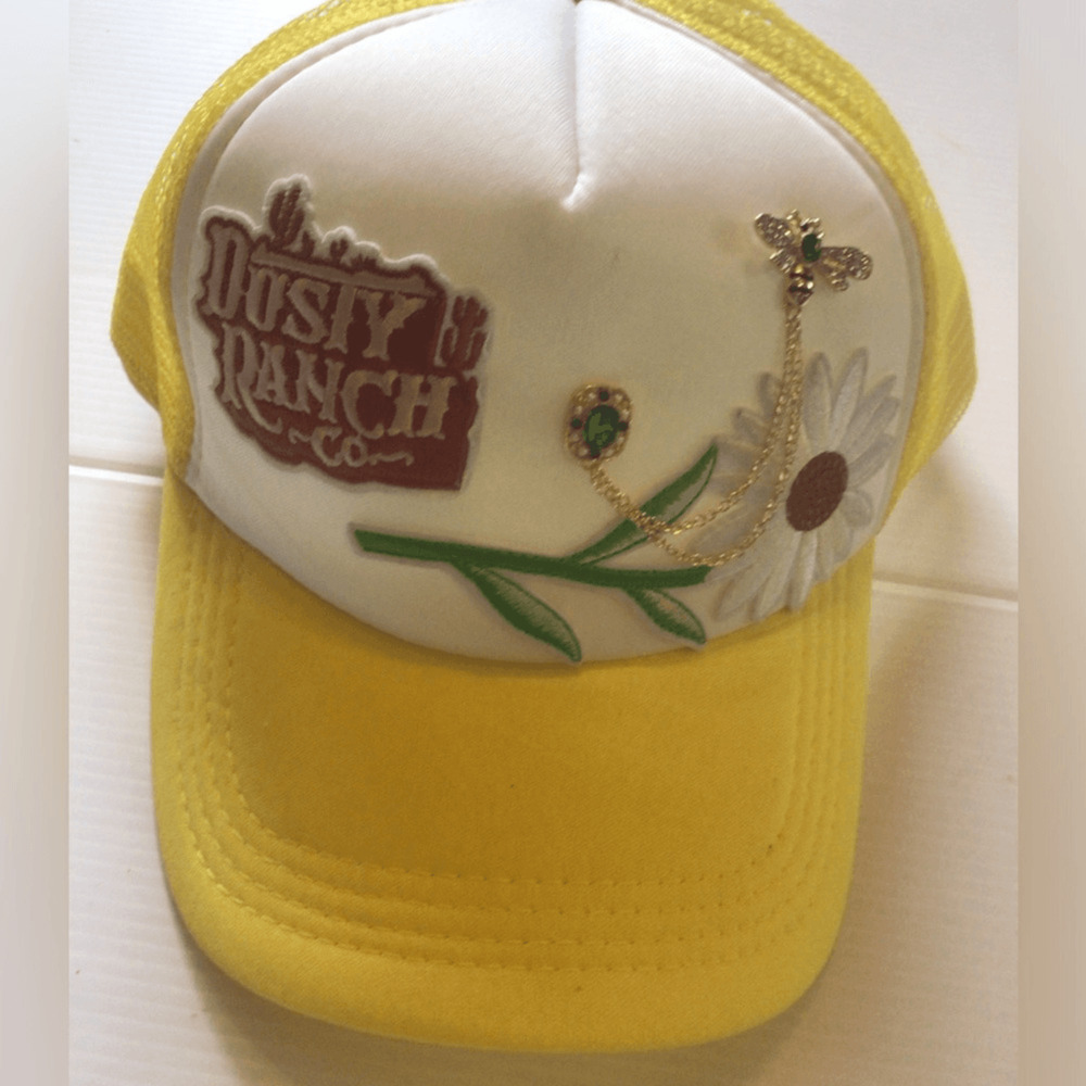 NEW! upcycled Ruxpinsrags Ranch Yellow and White Cap